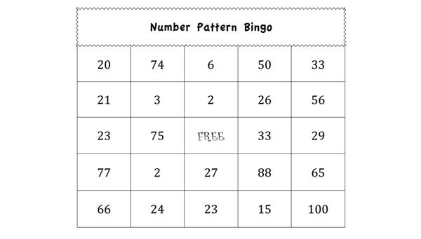 Number pattern bingo Number pattern bingo